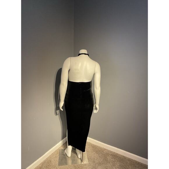 Fashion Nova Higher Standards Black Velvet Midi Dress Size Xs Peekaboo Sexy - Picture 3 of 6